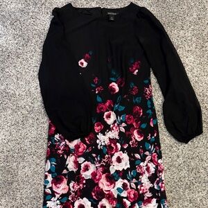 White House Black Market Black and Pink Floral Dress